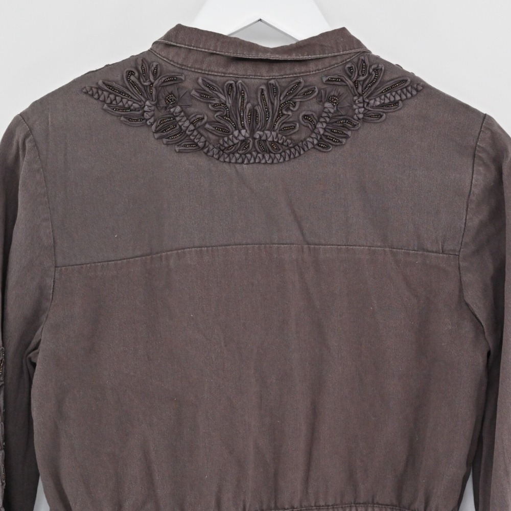 Anthropologie Love Sam Travis Jacket Womens Size XS Military Brown Embellished - Picture 12 of 14